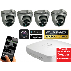 FULL HD camerasysteem met 4 dome 2,1Mp ultra IR Light.